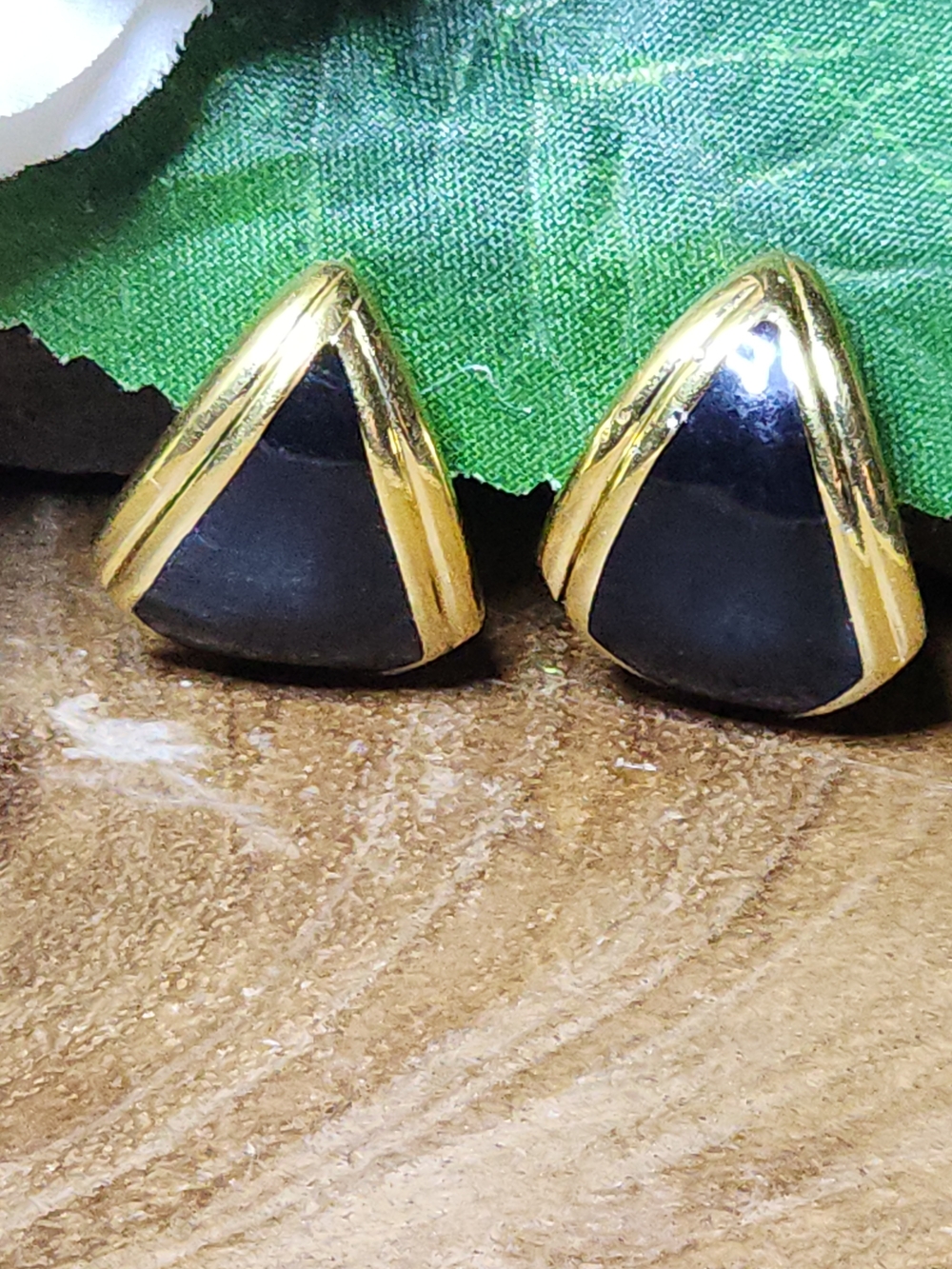 Vintage Monet Gold-Tone Black Statement Clipon Earrings
